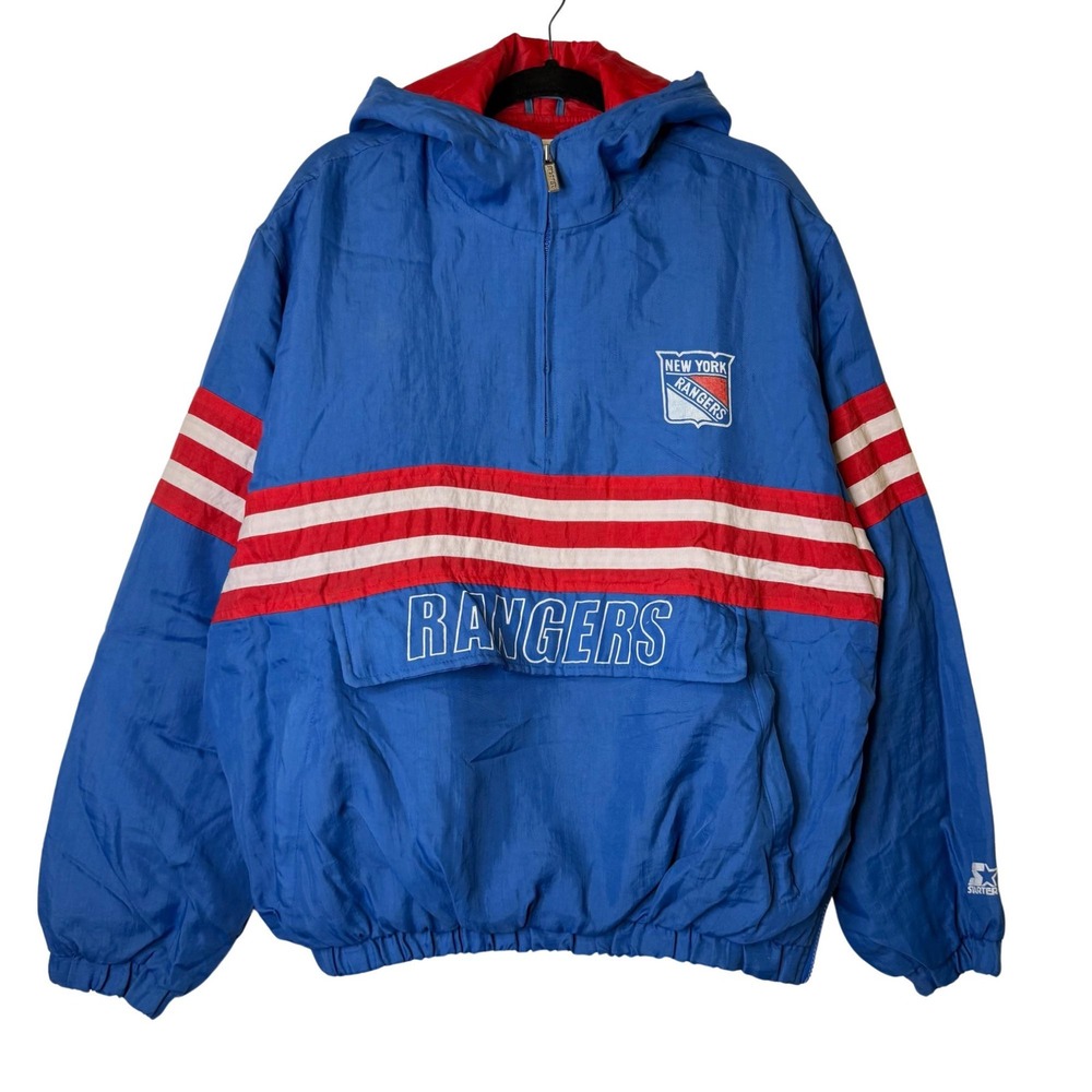 Vintage 90s Starter New York Rangers NHL Big Logo Puffer Jacket | Men's Size XL